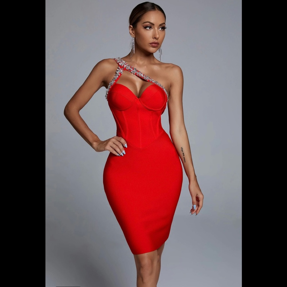 Beautiful red dress bandage material amazing quality
